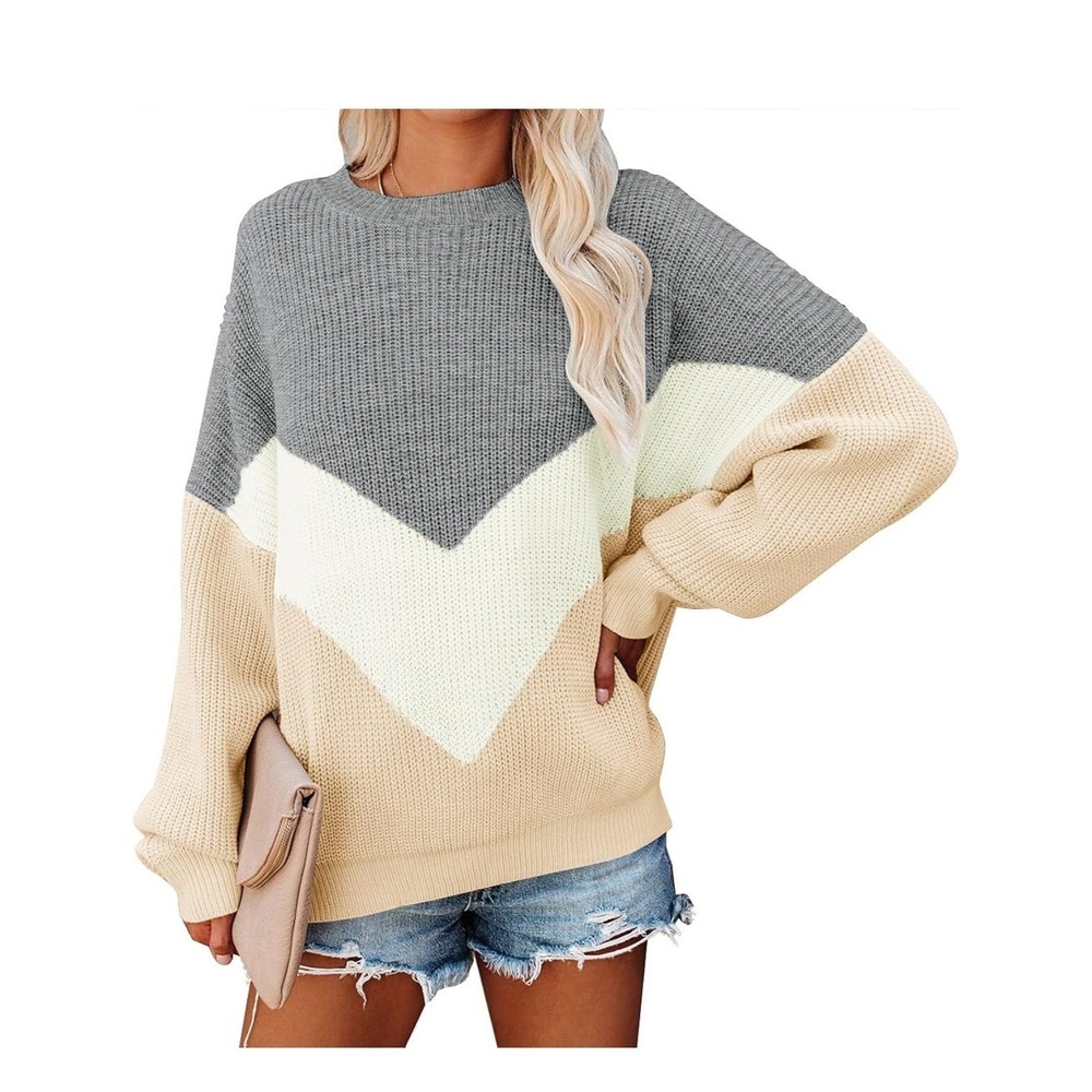 Womens Pullover Chunky Plaid Turtleneck Color Block Batwing Sleeve‎ Knit Sweater